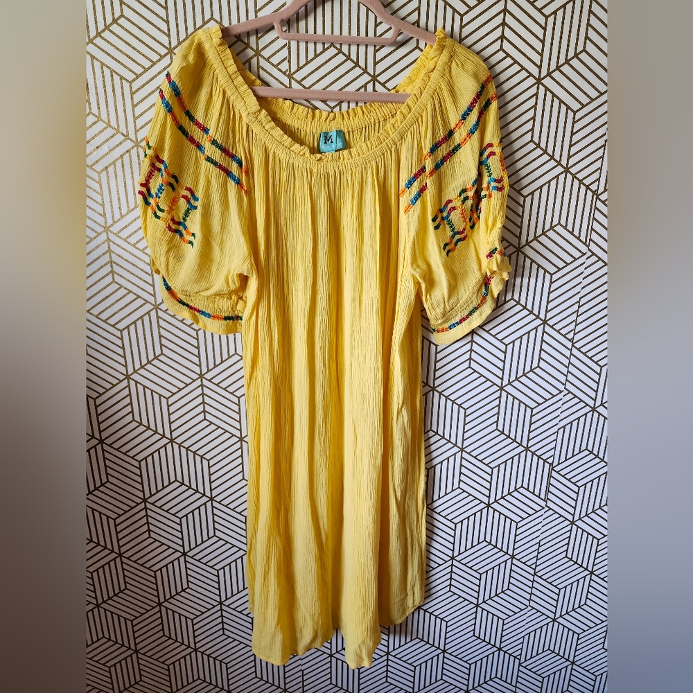 South Main Yellow Embroidered Peasant Dress